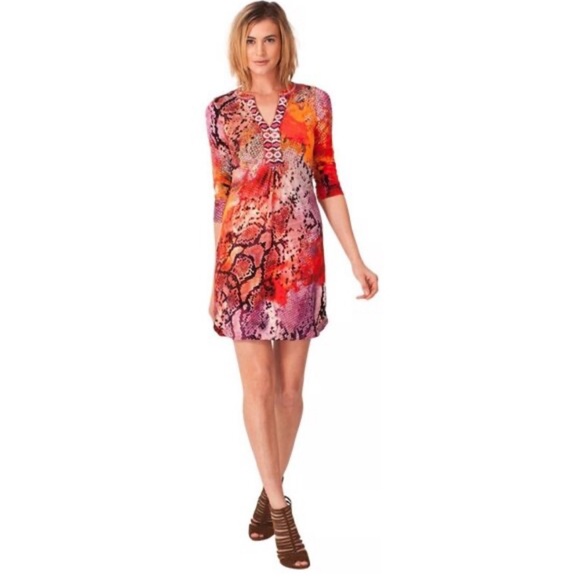 Hale Bob Dresses & Skirts - Hale Bob Womens Lulie Beaded Snake Print Jersey Dress Size Small 3/4 Sleeve